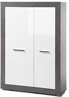 Stauraumelement Tolero, Dark Concret/weiß Hochglanz, 100 x 142 x 35 cm, Wohnzimmer, Schrank, Wohnzimmerschrank, Möbel