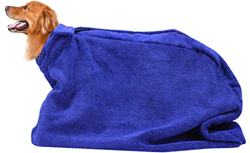 Morezi Dog Bathrobe Towel, Dry Fast Dog Bag, Microfibre Fast Drying Super Absorbent Pet Dog Cat Bath Robe Towel - Blue - Medium
