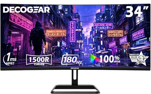 Deco Gear - Pantalla Curvada Ultra Ancha 3440 x 1440 21:9 3440 cm, 144 Hz, HDR10, relación de Contraste 4000:1, 99% sRGB, 16,7 Millones de Colores, sincronización adaptativa, reducción de la luz