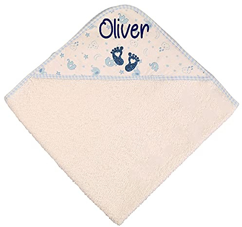 Alwaystrusted Personalised Gift Blue Elephant Baby Hooded Towel Blue Glitter Heart Feet Boy AT-SB56-03-RB