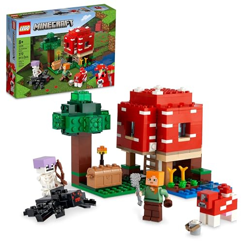 LEGO Minecraft The Mushroom House Set, Building Toy for Kids Age 8 plus, Gift Idea with Alex, Mooshroom & Spider Jockey Figures 21179