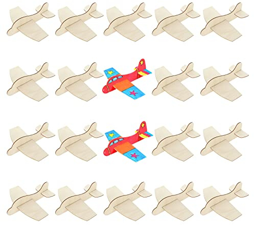 DAJAVE 20 Pack Wooden Model Airplanes, DIY Balsa Wood Airplane Kit, Wooden Plane for Birthday Party & Carnival
