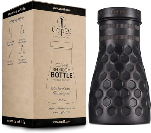 Cop29 Handgjord Dolny antik honungskaka koppar sovrum vattenflaska I kannor med lock I vid sängen vattenkaraff (inomhus användning med löst lock) – 1 000 ml/36 oz