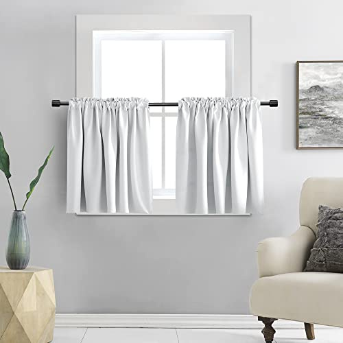 DONREN 30 Inches Long Curtain Tiers for Kitchen - Room Darkening Short Length Curtains for Bathroom(30 Inches Wide,Offwhite,2 Panels)