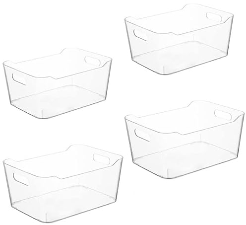 Grace Store 4PCS Storage Organisers Clear Plastic Bathroom Organiser Versatile Kitchen Organiser Tray for Desk, Makeup , Kitchen Pantry Cabinet