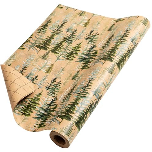 RUSPEPA Weihnachts-Geschenkpapier, Jumbo-Rolle Kraftpapier – Weihnachtsbaum-Design für Weihnachtsgeschenkverpackung – 43,2 cm x 10 m