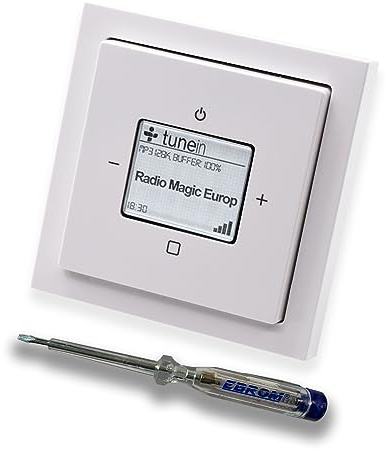 Busch Jäger iNet Internet Unterputz Radio 8216U Future Linear Studioweiß, Komplett-Set 8216 U Internetradio, Rahmen und Radioabdeckung inkl. EBROM Phasenprüfer zur Montage des Geräts