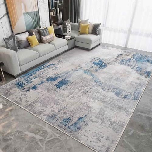 Fenisonavy Rugs Living Room Grey Area Rugs for Bedroom Modern Abstract Rug Large Short Pile Rugs Carpet Non-Slip Soft Living Room Rug Decor (160 x 200 cm, Lake Blue/Grey/Beige)