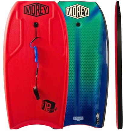 MOREY® Boogie Board. Mach 12 MDS, 42.5 Bodyboard. Dynamic Speed Body Board for Beach, Laminated, Embedded Fiberglass Stringer, with Coil Leash. Re-Engineered 2026 Model