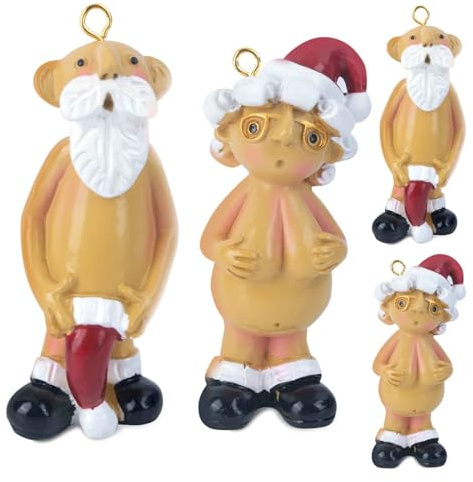 AWAVM 4 decoraciones de Navidad travieso de Papá Noel, adornos colgantes para árbol de Navidad, Papá Noel desnudo, divertida decoración de fiesta de Navidad, regalo secreto de Papá Noel (8 cm y 5 cm)
