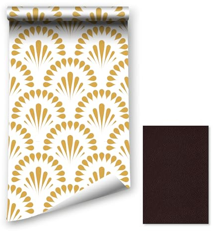 Papier peint autocollant - Blanc doré - 44,5 x 400 cm - Motif géométrique doré - Fleurs abstraites - Film adhésif rétro - Pour salle de bain, salon, chambre à coucher, cuisine