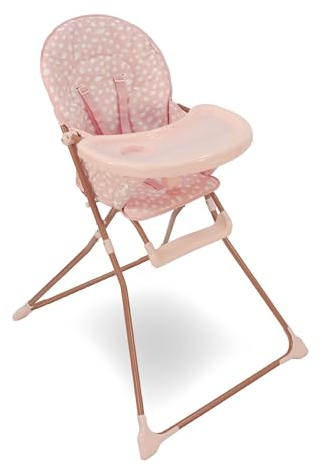 My Babiie MBHC1 Compact Highchair – Ultra Lightweight (5kg), Foldable, Easy Clean, Padded Seat, Footrest, Tray Cup Holder, for Toddler, from 6 Months to 3 Years (15kg) – Pink Dalmation