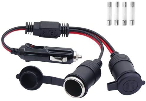 LANMINGLEL Adaptador Splitter de Encendedor de Cigarrillos Dual 12V/24V 1 a 2 Adaptador Splitter de Encendedor de Cigarrillos para Coche de 2 Vías con Cable de Extensión Macho a Hembra con Fusible