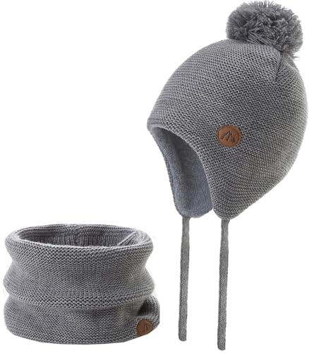 Monimo Wintermütze Kinder Warm Earflap Mädchen & Jungen Wintermütze Beanie Grau 51CM ST