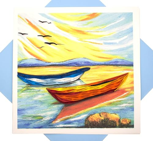 GREENHANDSHAKE Sunset Reflections, quilling art greeting card for birthday, valentine's day, mother's day, anniversary, thank you, get well, 6 x 6