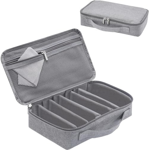 Lolalet Bolsa para Gafas de Sol para Viaje, 7 Ranuras Organizador de Lentes de Sol Estuche Portátil de Almacenamiento para Gafas para Hombres y Mujeres -Gris