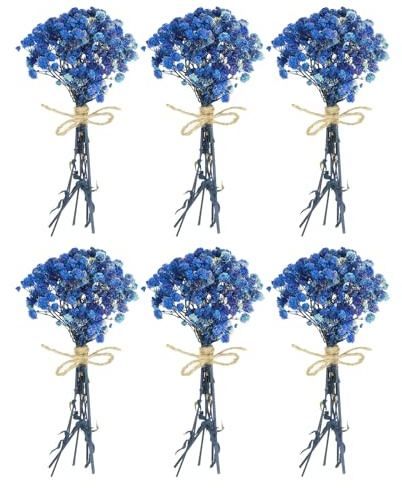 PATIKIL Mini Bouquet Fleurs Séchées, 6 Pcs Gypsophile Naturelle avec Tige Décoration Florale Boho Plante Fleur pour Loisirs Créatifs DIY Accessoires Photo Cadeau Mariage, Bleu Foncé