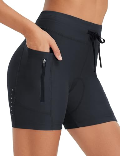 baleaf Vadderade cykelshorts med hög midja cykelunderkläder med dragkedja för cykel cykelcykel, Svart, XL