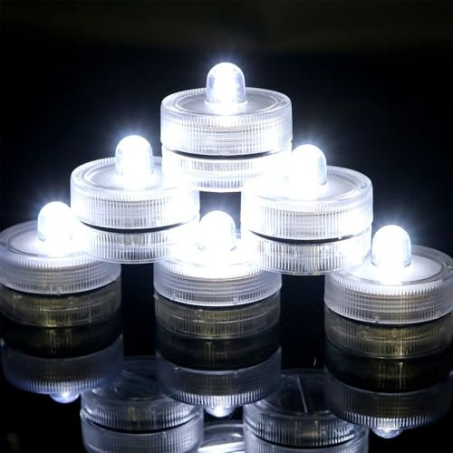 AMFUN Luce LED sommergibile, 12 Pezzi Candele a LED Senza Fiamma, Impermeabile Subacquea Mini Luce Decorativa per Laghetto, Piscina, Acquario, Vaso, Festa, Festival, Bianco