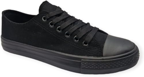 Women's Ladies Girls Canvas Low Top Lace Up Trainers Sneakers Pumps Plimsolls Size UK 3-8 (All Black, UK Footwear Size System, Adult, Women, Numeric, Medium, 5)