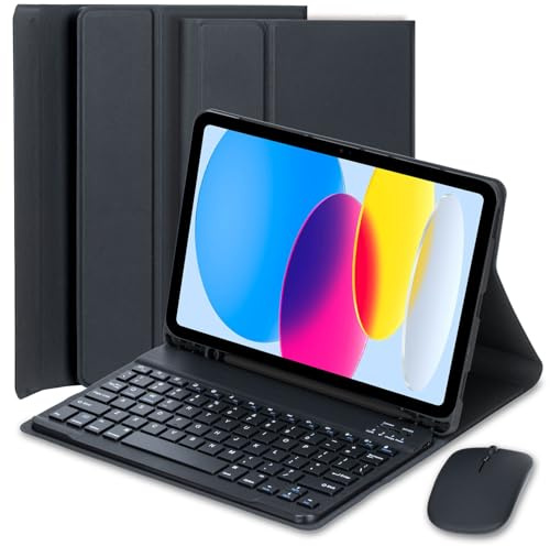 EHLCYS Funda con Teclado para iPad (A16) 11ª Generación 2025 11 Pulgadas/iPad 10ª Generación 2022 10,9 Pulgadas, con Ratón, Español Ñ Teclado Desmontable Bluetooth con Portalápices,Negro