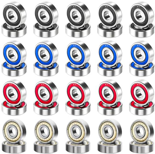 XTUDOU® 40 Pcs Roulement a Bille 8x22x7mm, Roulement 608 Roulement 608zz Bearing 608 2RS Miniatures à Gorge Profonde à Double Blindage en Métal pour Skateboards, Rollers, Rollers en Ligne