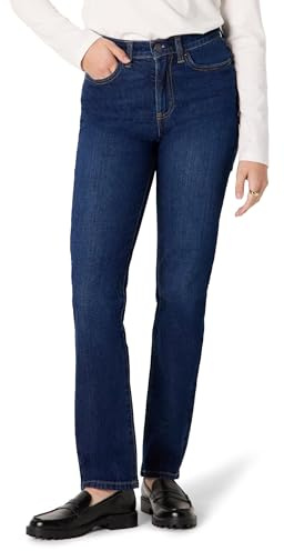 Amazon Essentials Jean à Jambes Droites et Taille Haute Femme, Ombre Foncée Délavé, 44