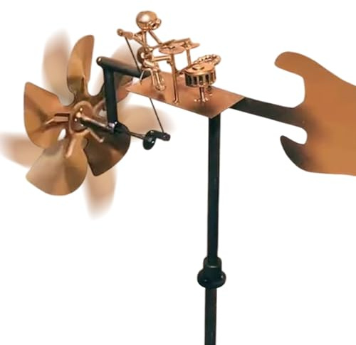 Molino de viento de metal hecho a mano, giratorio musical decorativo, escultura artística de jardín, 32 x 15 cm, decoración caprichosa al aire libre/resistente a la intemperie para patios o patios