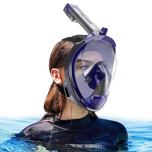 HINATAA Masque de plongée Intégral avec Tuba, 180° Double Flottante Masque Tuba Adulte Snorkeling Anti-buée Anti-Fuite, Lunettes plongée apnée avec Caméra Support Adulte Enfant (Noir Violet, S/M)