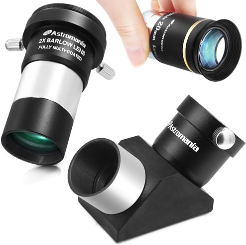 Astromania 1.25 20mm 66-Degree Ultra Wide Angle Eyepiece - Bundle with - 3X Barlow Lens 1.25&1.25 90°Erecting Prism