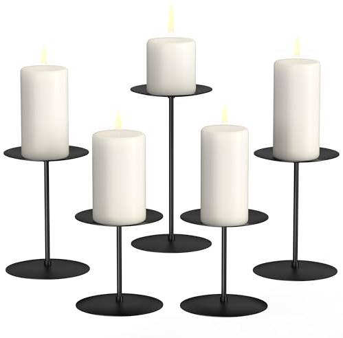 5er Set Kerzenständer Schwarz aus Metall, Kerzenhalter für Stumpenkerzen/Blockkerzen, Candle Holder für Tischdekoration Hochzei Halloween Weihnachts Deko