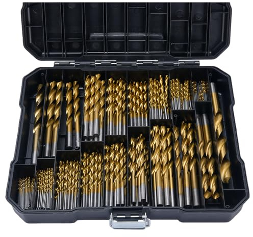 230 Pcs Titanium Twist Drill Bit Set for Metal and Wood,Coated HSS Conventional 118 Deg Tip Titanium Drill Bit Kit Set, Drill Bits Kit with Storage Case, 3/64-1/2