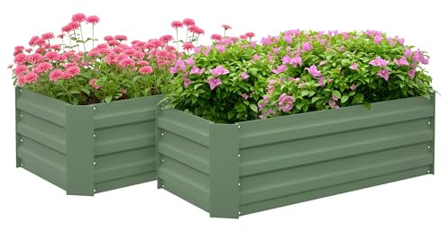 Outsunny Juego de 2 Jardineras Exterior Grandes de Acero Galvanizado, Huertos Urbanos, Maceteros Exterior Elevados para Plantas, Flores, Terraza, Resistente a la Intemperie, 100x50x30 cm, Verde
