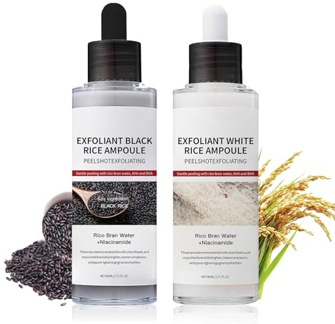 Peel Shot Glow Rice Peeling ampull Duo, mild exfolierande ansiktsserum, svart och vit rishalsduk ampull för ansiktsskrubbning, minska porerna, pormaskborttagare, intensiv hydrering