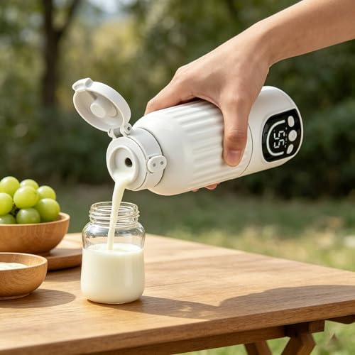 Scaldabagno portatile con sterilizzatore, senza fili 140 W, riscaldamento rapido 5 min, 12000 mAh, durata prolungata, BPA Free Inox per latte materno e acqua, ideale per viaggi notturni