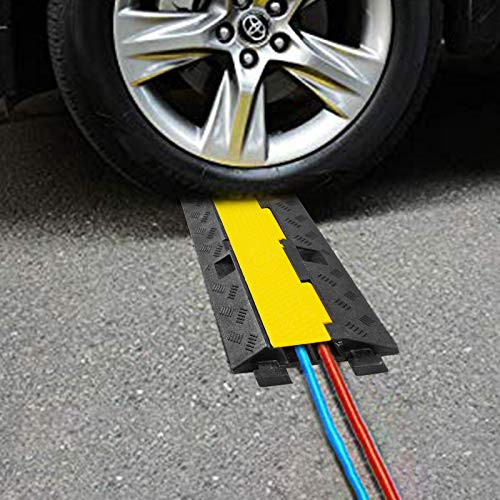 Happybuy Pasacable de Suelo kits de Protector de Cable de 2 Canales Cubierta de Protección de Cable de Goma para Colisión de Engranajes Cónicos 2 Canales de 2 Toneladas 3 Pics