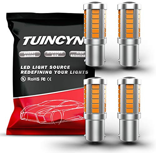 TUINCYN 1156 Bombilla LED ámbar amarilla Bombilla intermitente 8000K 5630 33SMD 1141 1073 7506 Luz intermitente Luz de freno Luz de freno lateral Bombillas RV Luz RV (paquete de 4)