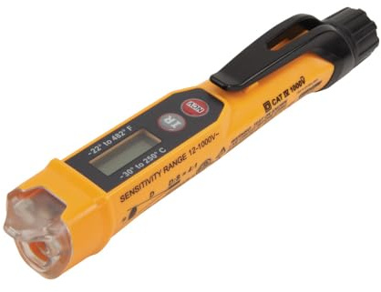 Klein Tools NCVT-4IR Non-Contact Voltage Tester, 12-1000V AC Pen with IR Thermometer -22 to 482-Degree Fahrenheit, LED and Audible Alarms, Pocket Clip
