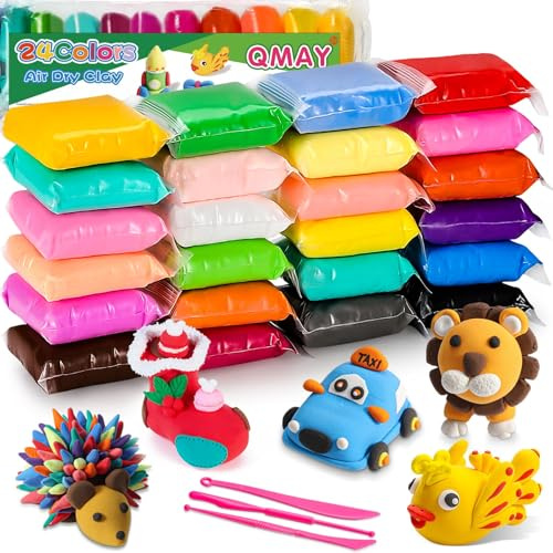 QMAY Air Dry Clay, 24 Colors Ultra Light Magic Clay, No-Toxic Dough, Modeling Clay for Kids with Tools, Gift for Kids