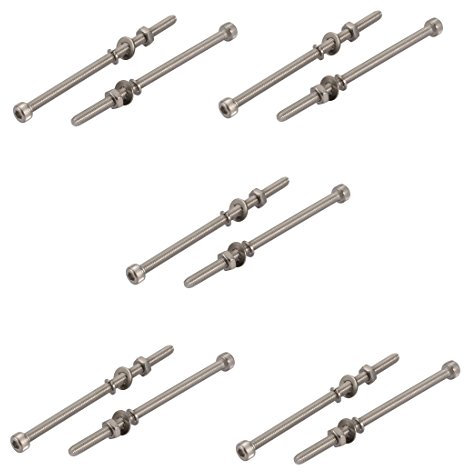 Sourcingmap 10pcs M4x100mm 304 Stainless Steel Knurled Hex Socket Head Bolts Nuts w Washers