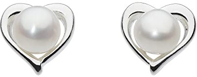 DEW Small Heart Freshwater Pearl Stud Earrings – Sterling Silver, Classic Design, Timeless Gift Idea for Brides and Bridesmaids