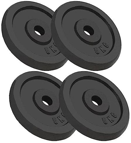 vidaXL Cast Iron Weight Plates - 4 Pieces 5 kg each - Suitable for Barbell, Dumbbell or Curl bar - Scratch-Resistant Enamel Powder Coated - Fitness, Gym, Weightlifting