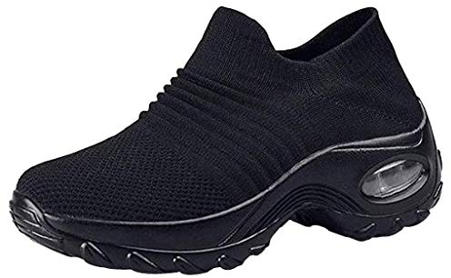 Womens Trainers Air Cushion Shock Absorbing Wedge Sneakers Fashion Breathable Mesh Outdoor Sport Jogging Athletic Running Shoes (42, All Black)