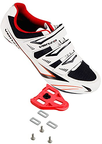 Venzo Bicycle Men's Road Cycling Riding Shoes - 3 Straps - Compatible with Look Delta & for Shimano SPD-SL - Perfect for Road Racing Bikes - White - 14.5 US Men