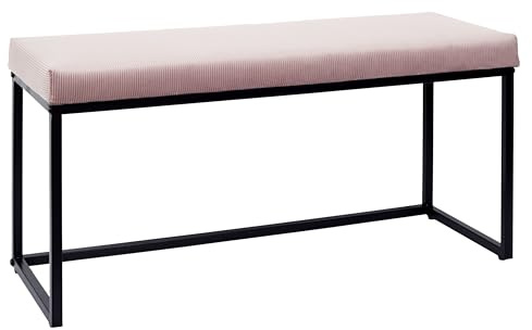 HOME DECO FACTORY - Banc d'entrée en Velours côtelé Rose - Design scandinave - idéal pour Salon - Chambre ou Couloir - Dimensions 100 x 39 x 49 cm. - Modèle Giulia