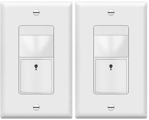 TOPGREENER PIR Motion Sensor Light Switch, Occupancy & Vacancy Motion Sensor Switch, 𝐎𝐩𝐞𝐫𝐚𝐛𝐥𝐞 𝐖𝐢𝐭𝐡𝐨𝐮𝐭 𝐆𝐫𝐨𝐮𝐧𝐝 𝐖𝐢𝐫𝐞, No Neutral Wire, Single Pole, TDOS5-HL-W-2PCS, White