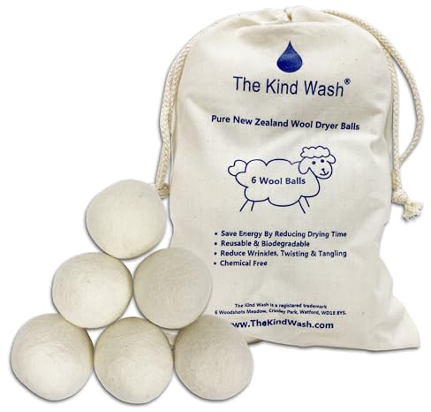 The Kind Wash Wool Tumble Dryer Balls 6-Pack XL Reusable 1000+ Loads Dryer Balls For Laundry UK 100% Natural New Zealand Wool Balls For Tumble Dryer Wool Dryer Balls Alternative To Tumble Dryer Sheets