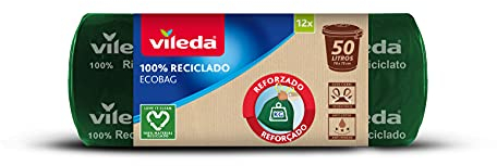 Vileda - Sacco della spazzatura ecobag rinforzato, 50 l, 100% riciclato, colore verde