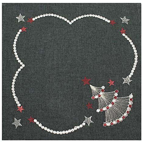 Tischset Weihnachten 35 x 35 cm Leinenoptik Tannenbaum Motiv Bestickt Advent Deko Platzset Waschbar Untersetzer Tischsets Weihnachtstischdecken Geschenke