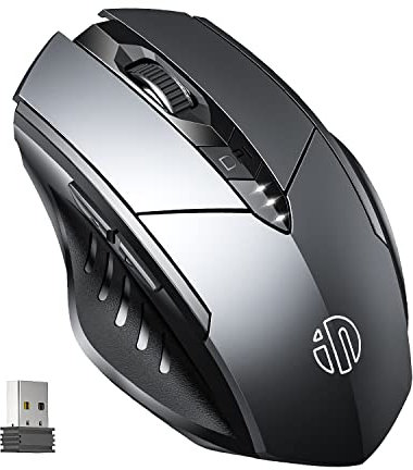 INPHIC Ratón inalámbrico ergonómico Recargable de 2,4 G, con nanorreceptor USB para Ordenador portátil, Nivel de batería Visible, 1600DPI para computadora portátil,Android, Mac, Gris
